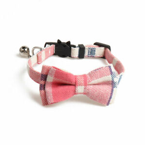 Silver Bell Check Plaid Cat Collar Breakaway ~ Bow Tie Removable Kitten
