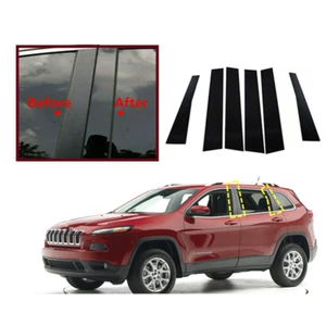 For Jeep Cherokee 2014-2022 6pc Black Pillar Posts Set Door Trim Piano Cover Kit - Picture 1 of 9
