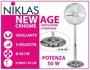VENTILATORE A PIANTANA 50W PALE IN METALLO Ø 40 cm NIKLAS NEWAGE CROMATO CROMO - Foto 1 di 1