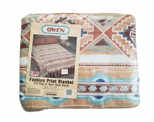 Vtg Native Indian Aztec Fashion Print Full/Twin Owen Blanket 72 X 90 New Sealed - Picture 1 of 6