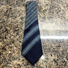 Jean Patou Paris Mens Pointed 100% Silk Stipe / Geometric Blue Tie Designer Tie