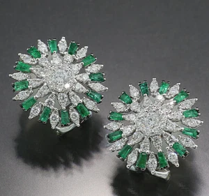 Smaragd Brillant Ohrringe 750er Weißgold strahlender Stern Brillantohrstecker - Bild 1 von 4