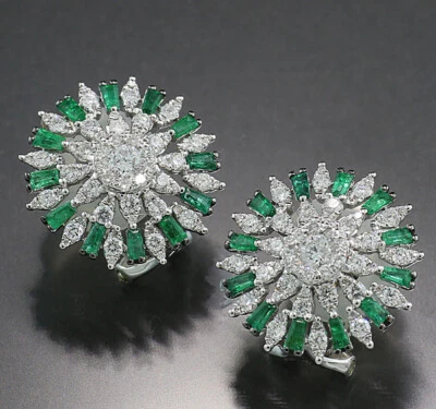 Smaragd Brillant Ohrringe 750er Weißgold strahlender Stern Brillantohrstecker - Bild 1 von 4