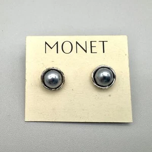 Monet Earrings Silver Tone Dainty Simple Minimalistic Classic Timeless 0.25 Inch - Picture 1 of 6