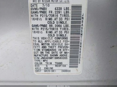 ROGUE     2011 Seat Rear 2566658 - Image 1 of 4