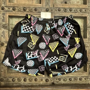 Pantalones Cortos Estampado Retro Con Forro de Compresión Años 80 Fiesta Deportes Negro Neón Talla Grande - Imagen 1 de 11