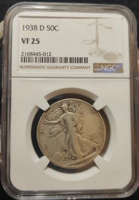 1938 D Walking Liberty Half Dollar NGC VF25 Key Date - Image 1 of 4