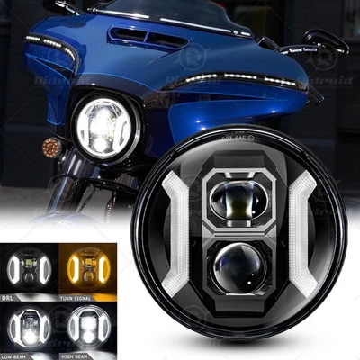 7-дюймовая круглая светодиодная мотоциклетная фара дальний/ближний свет дневные ходовые огни указатели поворота лампа для Harley - Изображение 1 из 4