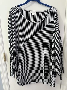 NEW! Women’s T By Talbots Flattering Top - Black/White Striped Size 3X - Picture 1 of 6