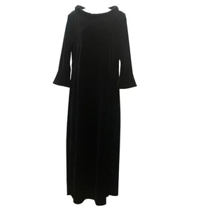 Maxi vestido de terciopelo negro vintage años 90 cuello de piel sintética para mujer talla L vacaciones - Imagen 1 de 9
