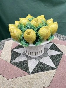 VINTAGE ITALIAN FAIENCE  MAJOLICA POTTERY LEMONS FRUIT BASKET CENTERPIECE  - Picture 1 of 9
