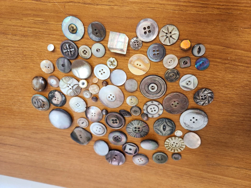 Button Lot of 60+ Mother Of Pearl, Shell, Iridescent Assorted Vintage & Antique - Image 1 of 4
