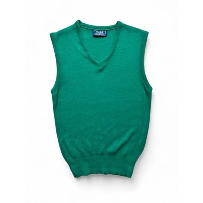 Vintage Thane Orlon Acrylic Sweater Vest Unisex M 80s USA Green Academia Preppy - Image 1 of 4