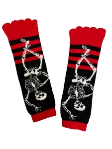 Vintage y2k skeleton graphics red and black stripe gloves| One size| SKU 846 - Picture 1 of 3
