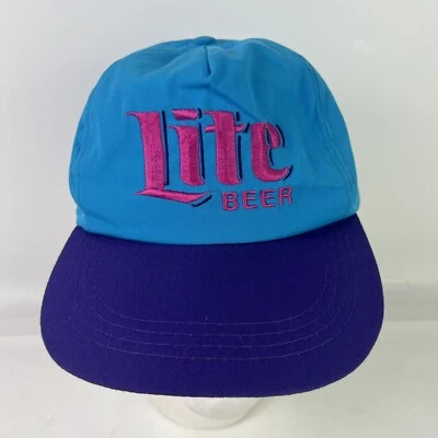 Винтажная бейсболка Miller Lite Beer синяя неоновая нейлоновая 90-е - Изображение 1 из 4
