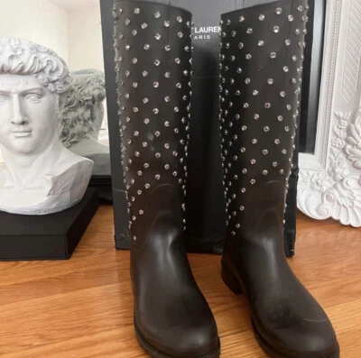 Botas mujer Saint Laurent con detalles de diamantes talla 7 Foto 1 de 4