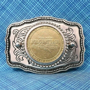 New Frontier Casino Gaming Token Belt Buckle Las Vegas Western Vtg 80s .XTT443 - Picture 1 of 8