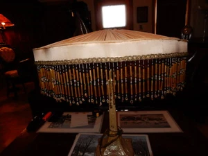 VINTAGE LARGE LAMP SHADE WITH GLASS BEADING - Picture 1 of 11