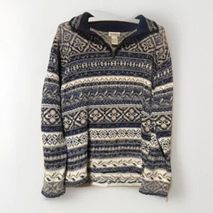 Vtg Classic Elements Women’s L Blue 1/4 Zip Fair Isle Collared Chunky Sweater - Picture 1 of 4