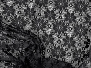 Embroidered Stretch Lace Apparel Fabric Sheer Floral Black AA106 - Picture 1 of 1