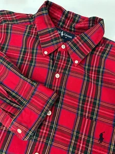 Polo Ralph Lauren Big Hemd Herren L Button Down L/S rot kariert 100% Baumwolle - Bild 1 von 7