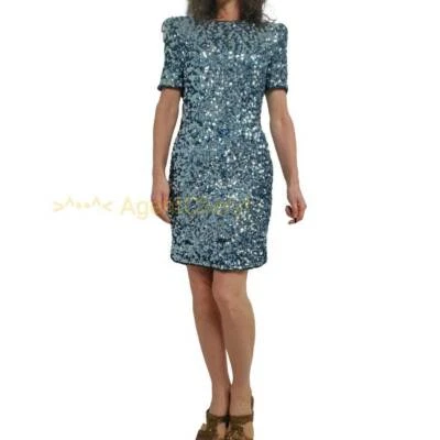 Vestido de cóctel vintage LESLIE FAY pequeño 4/6 ajuste discoteca lentejuelas completas adorno azul Foto 1 de 4