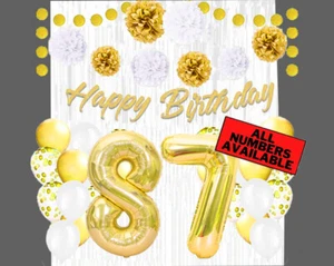 Gold & White 87th Birthday Decorations - 40" Number Balloons & More- Boy or Girl - Picture 1 of 5