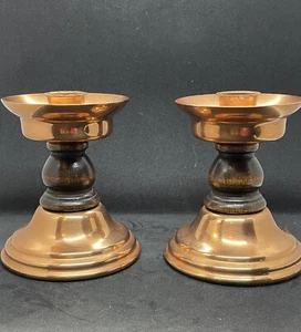 2 Vintage Coppercraft Guild Round Copper Hurricane Candlestick Candle Holders - Picture 1 of 8