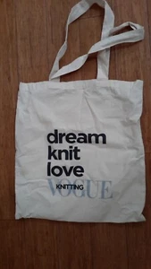Dream Knit Love Knitting Vogue  For Knitting Lovers Tote Bag 15x16" 100% Cotton - Picture 1 of 8