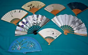Lot - 8 Vintage FANS Metal Plastic People FLORAL Print PAPER Wood Japan KIKKOMAN - Picture 1 of 23