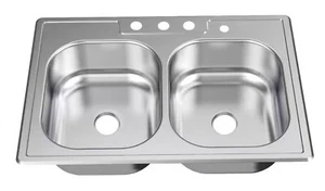 Double Bowl Stainless Steel Kitchen Sink 755 731. Glacier Bay Drop In 33 inch. - Picture 1 of 12