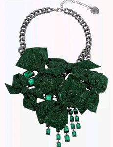 Betsey Johnson grüne Pavé Schleife Halskette Urlaub Halsband *NEU* - Bild 1 von 9