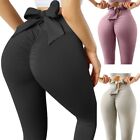 Women Solid Color Gym Legging High Waist Yoga Trouser Bandage Bow Tie Activewear