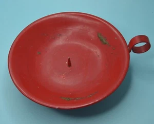 vtg red metal Chamber Stick candleholder - Picture 1 of 3