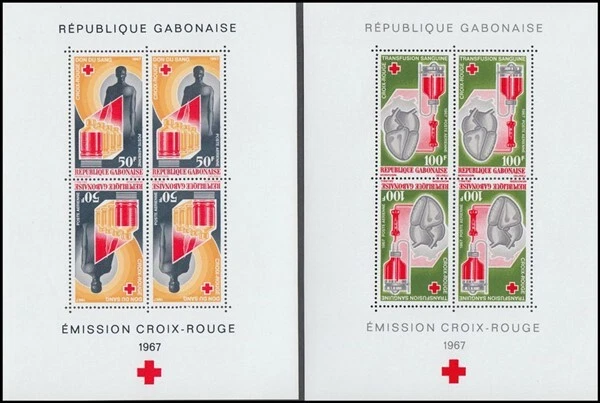 GABON 1967 AIR RED CROSS CONJUNTO DE x2 M/S's UHM (ID:763/D21130) - Imagem 1 de 1