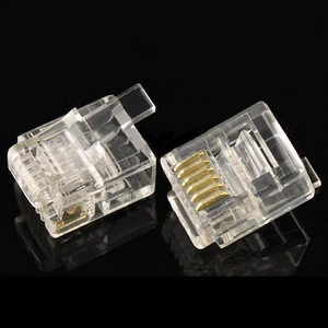 100X RJ12 RJ11 Tel ADSL Modular Plug 6P6C Connector Gold Plated Cable En WF L3 - Afbeelding 1 van 6