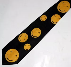 SMILEY SMILE LÄCHELNDES GESICHT Herren Neuheit Polyester gelb schwarz KLEID KRAWATTE - Bild 1 von 1