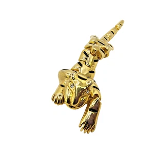 Vintage Articulated Tiger Shoulder Brooch Pin Gold Tone White Rhinestone Eyes - Picture 1 of 21