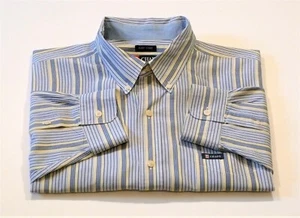 CHAPS Mens XXL / 2XL Blue Yellow Striped Button Collar Long Sleeve Pocket Shirt - Picture 1 of 4
