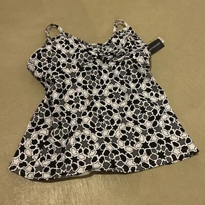 Lands’ End Size 2 Black Mosaic Adjustable Strap Tankini Top NWT Free Shipping - Picture 1 of 2