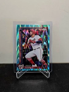 JUAN YEPEZ 2025 Topps Chrome ⚾️ # 16 AQUA RAYWAVE REFRACTOR #'d/199 NATIONALS - Picture 1 of 2