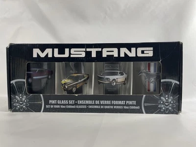 Ford Mustang Pint Glass Set (4- 16oz) Mach 1 Boss 302 Cobra Pony Logo NOS RARE! - Image 1 of 4