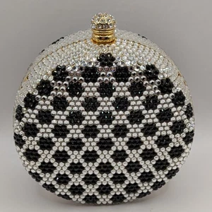 Minaudiere Evening Bag Honey Comb Crystal Design Silver Black Gold - Picture 1 of 6