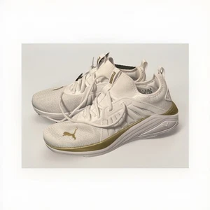 PUMA Softride Luxe Logo Lace Up  Womens White Gold Running Sneakers Comfortable - Picture 1 of 9