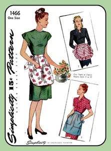 Misses Vintage 1940's Half APRON Pattern Pockets One Size Simplicity 1466 - Picture 1 of 5