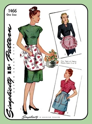 Misses Vintage 1940's Half APRON Pattern Pockets One Size Simplicity 1466 - Image 1 of 4