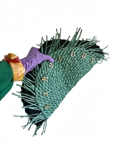 Vintage 40er Jahre Upcycling schwarz grün Neuheit Messing "Fabelhaft" Clutch Tasche - Bild 1 von 6