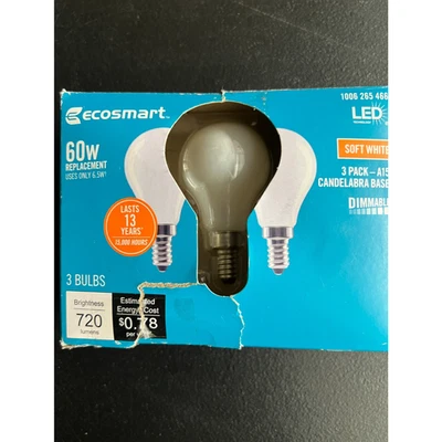 3pk EcoSmart 60W LED Light Bulb A15 Dimmable LED Vintage Soft White Chandelier - Image 1 of 4
