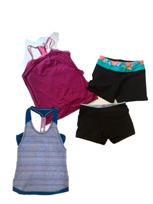 Ivivva de Lululemon Lote de 4 Dos Trajes 2 Pares Pantalones Cortos y 2 Tanques Talla 14 Usado en Excelente Condición Foto 1 de 4