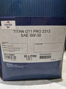 Fuchs TITAN GT1 Pro 2312 0W-30 Engine Oil Fuel Economy 20L Lube Cube 20 Litres - Picture 1 of 2